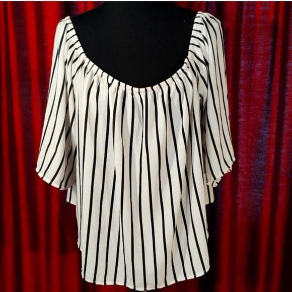 Ambiance Tops - Women's Ambiance 3XL Black and White Striped Off Shoulder Top